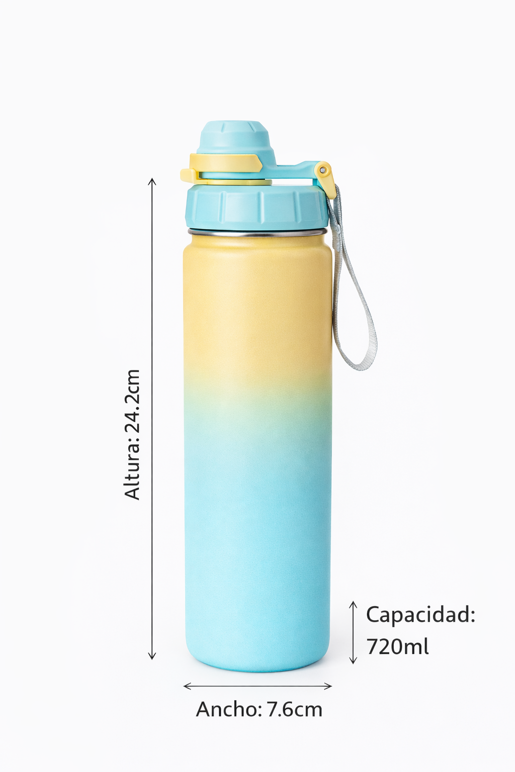 Chameo Botella Térmica con Doble Tapa – 540 ml / 720 ml | Diseño degradado azul y amarillo