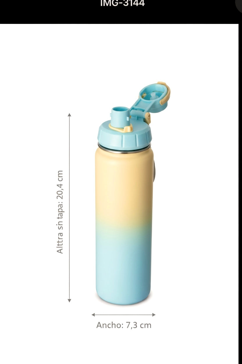 Chameo Botella Térmica con Doble Tapa – 540 ml / 720 ml | Diseño degradado azul y amarillo