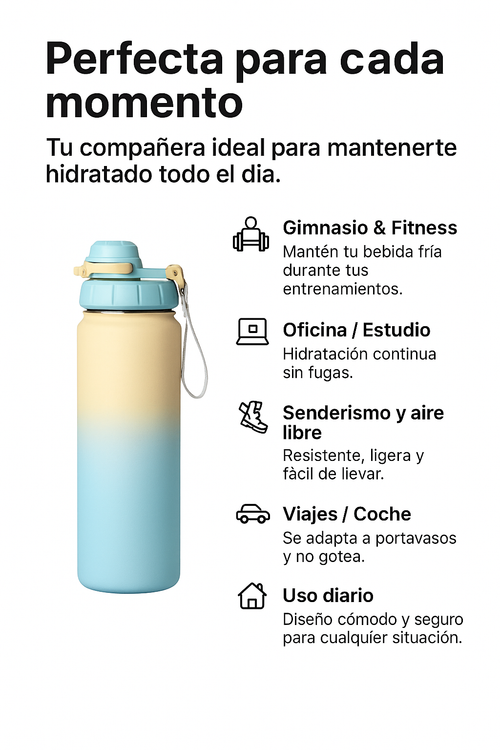 Chameo Botella Térmica con Doble Tapa – 540 ml / 720 ml | Diseño degradado azul y amarillo