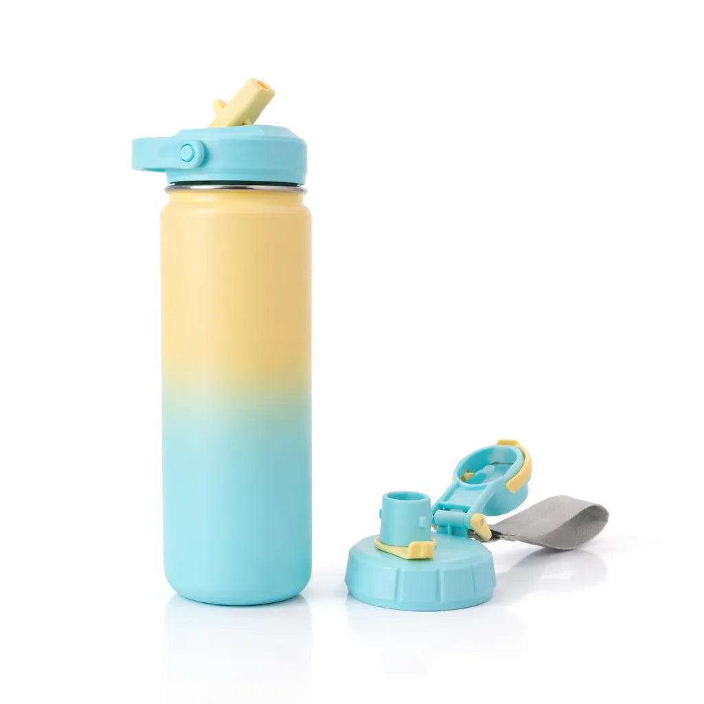 Botella térmica Chameo con tapa desmontable y pajita integrada degradado azul amarillo
